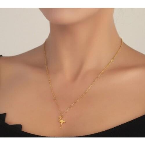 Cartoon Flamingo Pendant Necklaces for Girls Kids Stainless Steel Flamingo Choker Trendy Bird Jewelry Gift