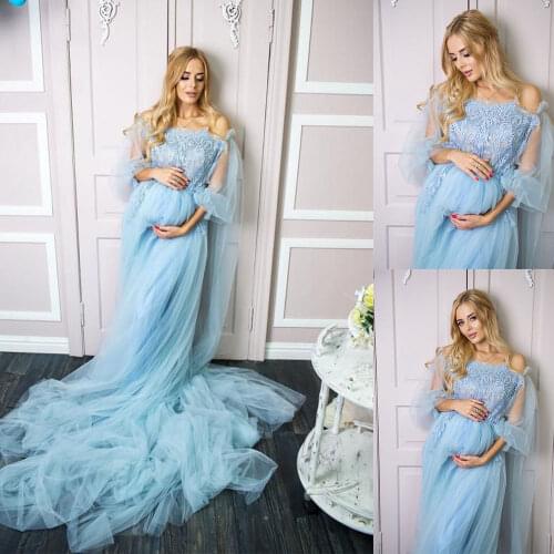 Sky Blue Celebrity Dress Sleepwear Full Sleeves Women Pregnant Party robe de soiree Maternity Bathrobes Photoshoot Gowns