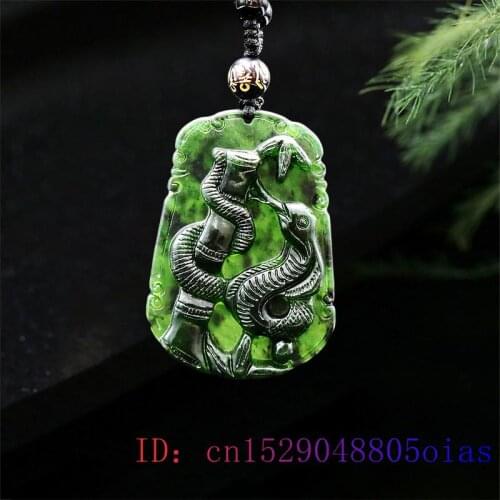 Jade Snake Pendant Necklace Chinese Gemstone Jewellery Black Green Obsidian Fashion Gifts Charm Amulet Natural Carved