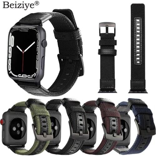 Nylon Genuine Leather Watch Strap for Apple Watch Band 42mm 40mm 38mm 44mm Sport Wrist Bracelet For iWatch Series 1 2 3 4 5