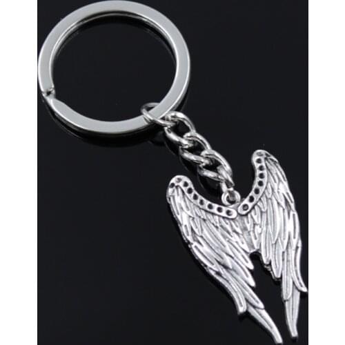 New Fashion Men 30mm Keychain DIY Metal Holder Chain Vintage Angel Wings 39x24mm Silver Color Pendant Car Keychain Gift