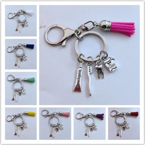 New Toothbrush floss Toothpaste Tooth Key Holder Dental Hygienist Keychains Decorative Backpack Pendant Keyring