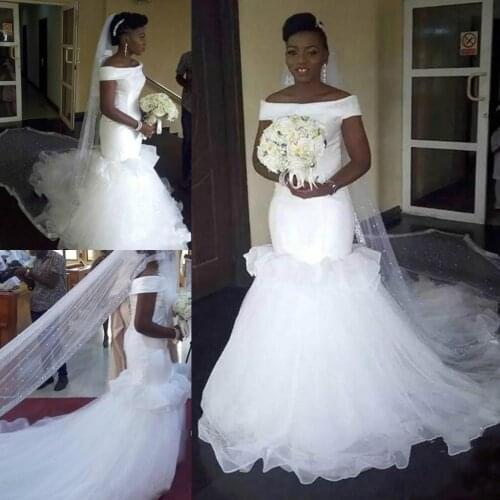 Charming Ruffle African Mermaid Wedding Dresses Plus Size Bateau Mermaid Wedding Dress Bridal Gown 2021