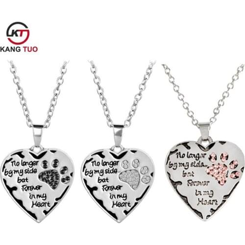 Heart Paws Pendant Necklace Letter No Longer By My Side But Forever In My Heart of Charm Women Men Love Friends Choker Gifts