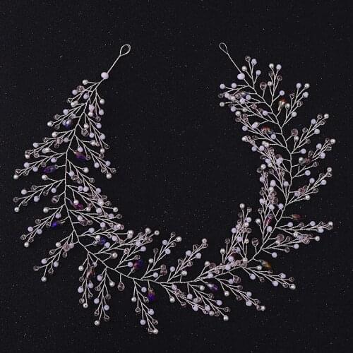 Trendy Purple Crystal Pearl Wedding Headband Tiara Handmade Hairband Bridal Headpiece Wedding Hair Accessories FD634