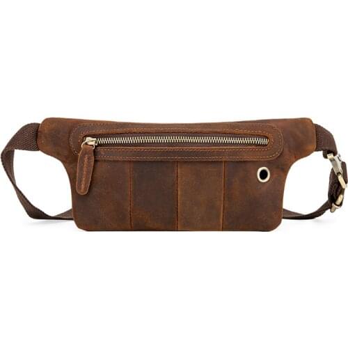 Genuine Crazy Horse Leather Waist Bags For Men Travel Fanny Pack Belt Bags Male Small Waist Pack For Phone Pouch Chest Pack