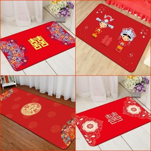 Festive Chinese Style Wedding Red Carpet Bedroom Mat Vacuum Household Rectangular Washable Rug Non-slip Absorbent Tapete