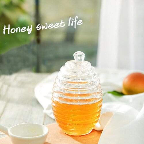 Transparent Beehive Shaped Honey Jar with Stirring Rod Honey Juice Jam Jar Drizzler Dispenser Tool