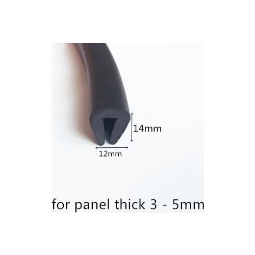 Rubber Sealing U Strip 14x12x14mm for 3 - 5mm thick Glass Metal Car Wood Panel Board Edge Encloser Shield Black