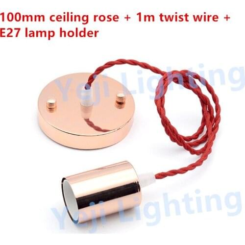 Rose gold Edison retro lamp holder cord set ceiling rose with twist line braided wire and E27 lamp socket lighting accessories