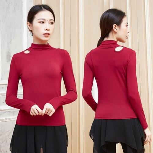 Half-high Collar Ripped Bottoming Shirt 2021 Spring New Latin National Standard Dance Practice Clothes Shirt Adult Long Sleeves