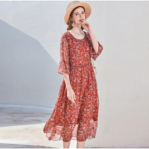 Silk orange chiffon floral maxi dress women femme 2020 summer long work boho beach office sexy party luxury dresses plus size