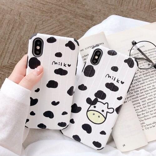 Cute Cartoon Cow Milk Black White Phone Case for coque iPhone 7 7Plus 8 6s Plus 11 Pro XS Max case silicon for iPhone cover X XR