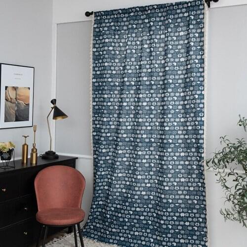 Modern Cartoon curtains Beige tassel for living room bedroom windows Navy Cat Curtain Kids Room Cotton linen kitchen ready Made