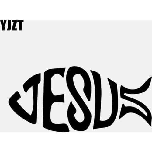 YJZT 16CM*7.4CM Jesus Fish Symbol Car Window Decal Vinyl Car Sticker Christ God Bible Christian Black/Silver C24-0606