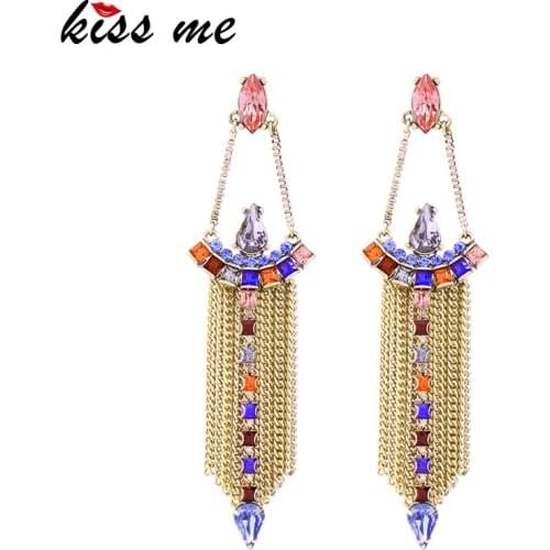 Kissme Unique White Yellow Crystal Hollow Layered Bohemia Drop Earrings For Women Alloy Earrings Fashion Jewelry