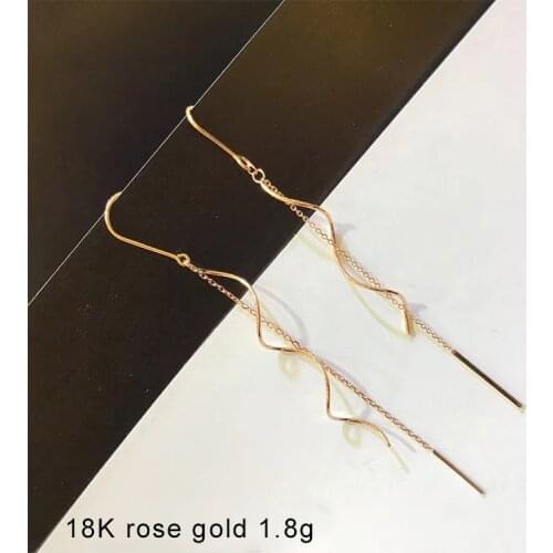 18K solid real rose gold drop dangle Earrings for woman
