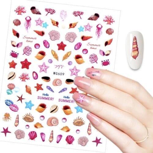 1PC Summer Nail Art Stickers Cartoon Manicure Ocean Nail Decoration Beach Stickers for Nails