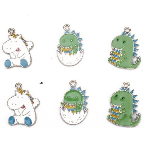 10pcs/lot Cartoon Dinosaur Enamel Charms Drop Oil Alloy Pendants DIY Necklace Keychain For Jewelry Making Accessories