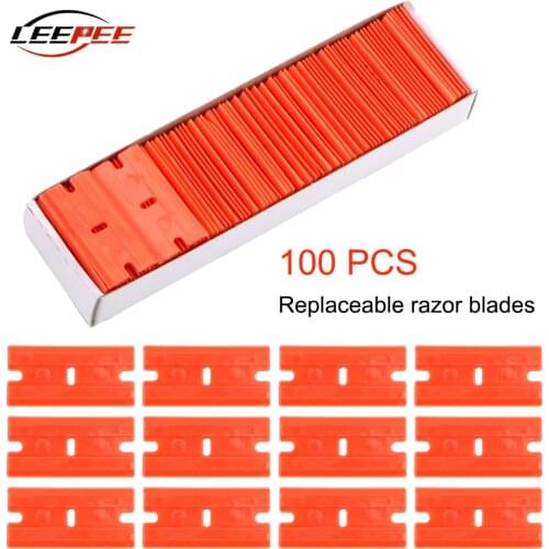 Car Scraper Plastic Razor Blade Double Edged Clean Tools Auto Accessories For Sticker Squeegee Lable Glue Remover 100PCS