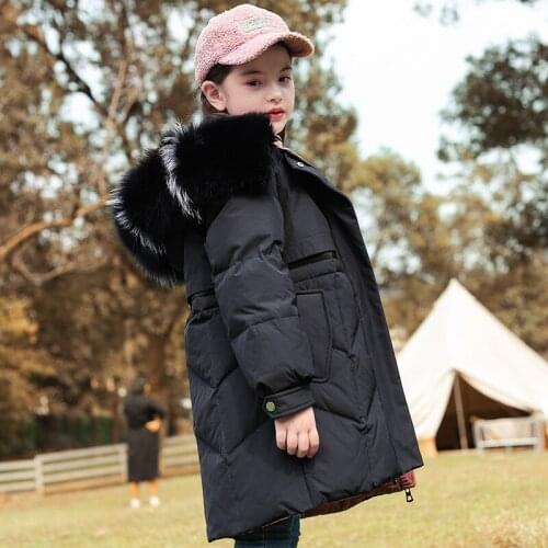 2020 fashion Winter Thick Warm Down Jacket For Girl clothes Hooded Parka real Raccoon Color fur Coat Kids Teenage Outerwear