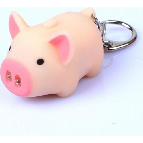 3 colors ! cute pig led keychains flashlight sound rings Creative kids toys pig cartoon sound light keychains child gift