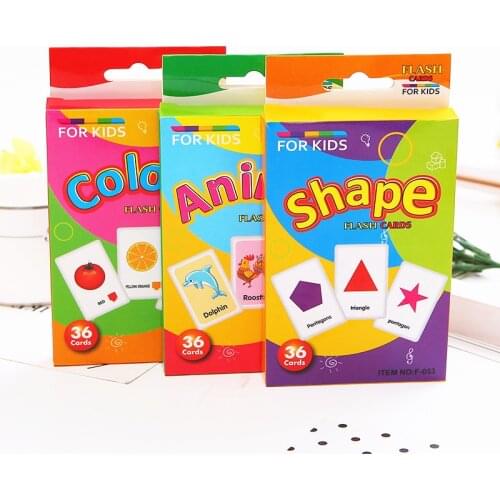 36pcs Cognitive Card Learning English Montessori English Word Flash Card Fruit Animal Color Shape Early Educational Puzzle Toy