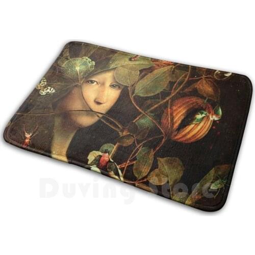Alchemical Garden Mat Rug Carpet Anti-Slip Floor Mats Bedroom Woman Medieval Fine Art Contemporary Marta Orlowska Green Nature
