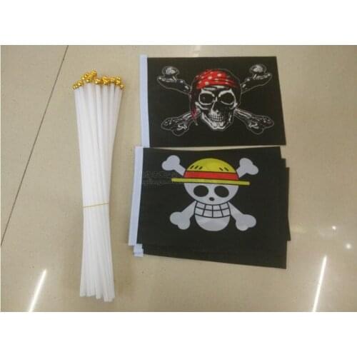 Free shipping xvggdg 100pcs/lot 14 * 21 cm small pirate flag hand wave flags countries flags Flags with Plastic Flagpoles