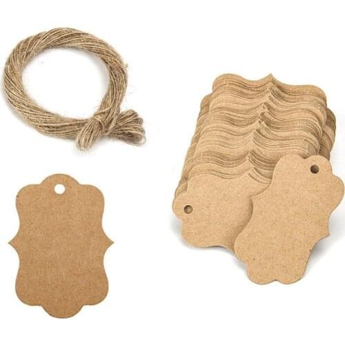 100pcs Gift Bags Hang Tags Kraft Paper Label Cards Vintage Wedding Birthday Party Decor Packaging Supplies Cookie Candy Bags Tag