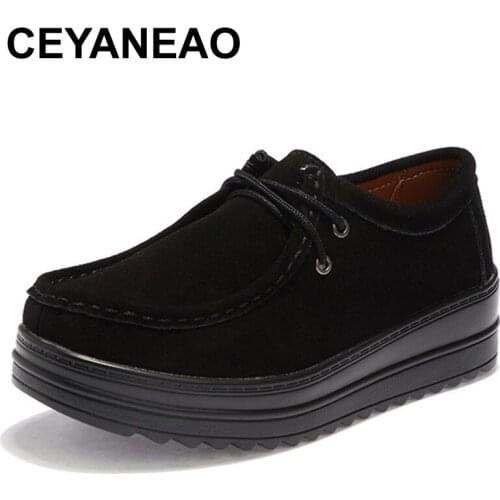 CEYANEAO Spring 2019 womens flat platform sneakers leather suede shoes woman Chaussure Femme de Creepers shoes loafers shoes