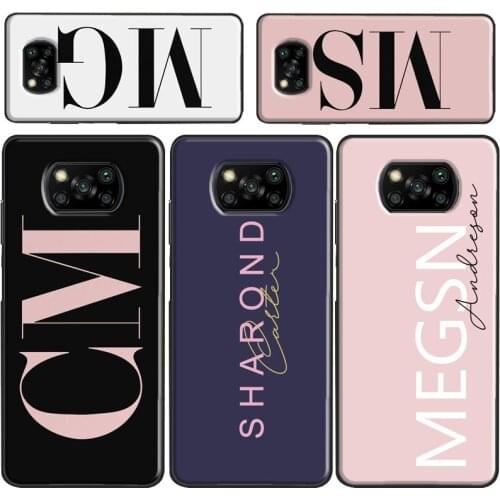 Custom Initials Rose Gold Glitter Monogram Case For Xiaomi Redmi Note 8 9 Pro A 8T 9S 9C K30 Mi 10 Ultra Note 10 Lite POCO X3 F2