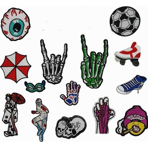Skull Eyeball Finger Roller Skates Patch Punk Embroidered Iron Sticker for Clothing Vintage Patch Backpacks Applique Decoration