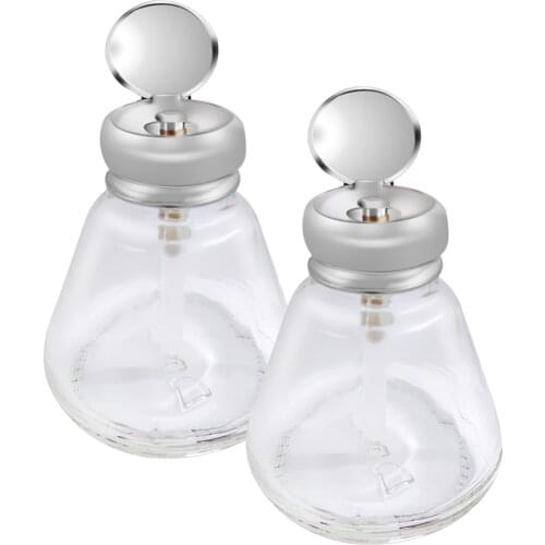 2pcs Glass Stainless Steel Push Down Empty Lockable Pump Dispensing Bottle for Nail Polish and Makeup Remover, 150ml