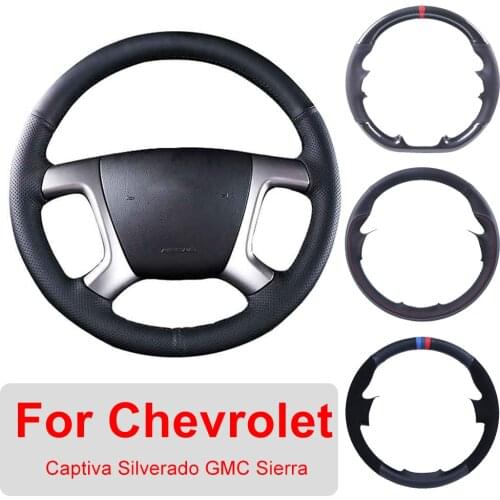 DIY Leather Car Steering Wheel Cover For Chevrolet Captiva 2007-2014 Silverado GMC Sierra 2007 Customized Steering Wheel Wrap