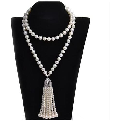 Fashion Luxury Fringe 8-9mm Long 100% Natural Natural Pearl Necklace Suitable for Wedding and 32 Inch Party