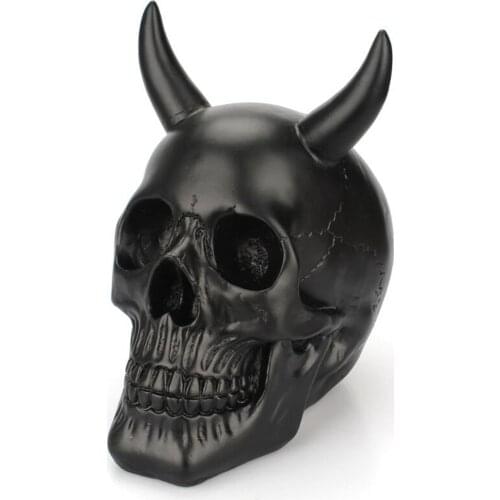 New creative Resin Ox Horn Black Skull Ornaments for Bar Home Decoration Desktop Bone Skull Head Halloween Art Carving Statues