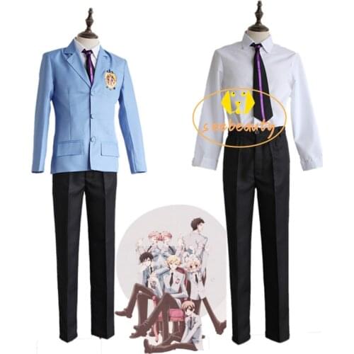 Ouran High School Host Club Cosplay Uniform School Girl Boy Haruhi Kyoya Hikaru Takashi Uniform Cosplay Costume Blue Suit