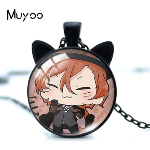 2021 New Arrival Anime Anime Bungo Stray Dogs Characters with Animals Cosplay Glass Dome Round Cat Pendant Necklaces