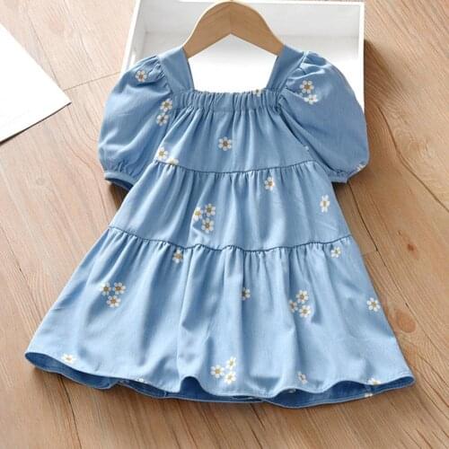 Girls Short Sleeve Dress Kids Floral Print Loose Elastic Neckline Casual Dress Daily Wear