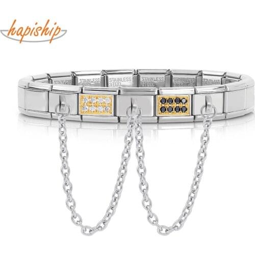 Hapiship 2021 New Top Stainless Steel Bracelet Ellipse Dazzling CZ Charm Links Chain Fashion Birthday Present Jewelry GDJ189