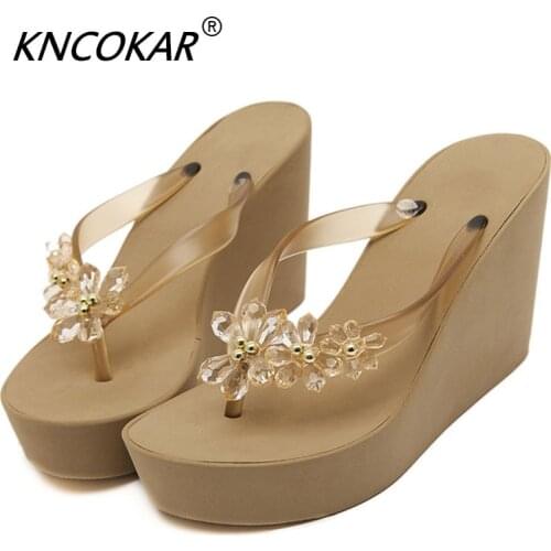 End of spring and summer fashion sexy wedge flip-flops thick waterproof cool high-heeled slippers antiskid beach shoes