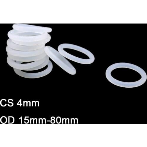 20pcs Silicon O Ring Sealing Gasket CS 4mm OD 15mm-80mm White Food Grade Waterproof Seals Washer Rubber O-ring