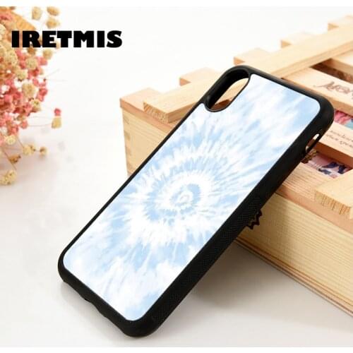 Iretmis 5 5S SE 2020 6 6S Silicone Rubber Phone Case Cover for iPhone 7 8 Plus X Xs 11 12 MINI Pro Max XR light blue tie dye