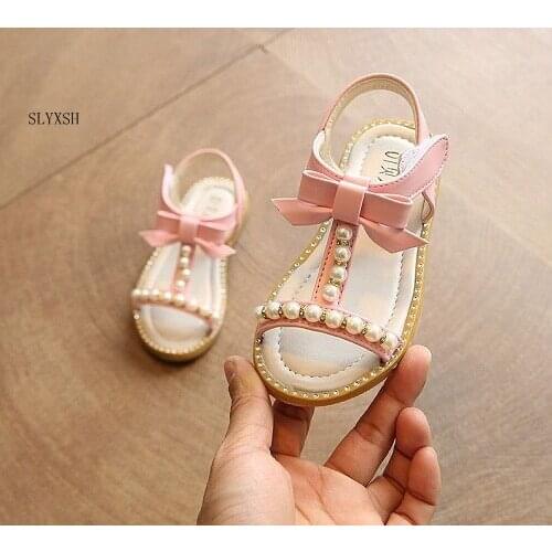 SLYXSH Girls Sandals Princess Korea New 2018 Summer Fashion Sandals Pearl Child Student Baby Beach Flat Shoes Kids