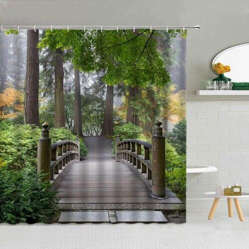 Spring Natural Scenery Shower Curtains Green Grass Tree Forest Plants Waterproof Fabric Bathroom Decor Bath Screen Hooks Curtain