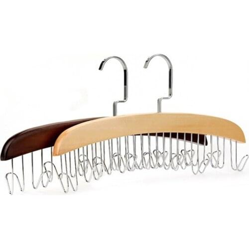Wooden Hangers, Multipurpose Tie Belt Scarf Rack Holder Hook for Closet Organizer Storage, 12 Hooks for Home Shop Use