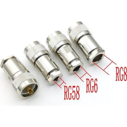 100PCS copper UHF PL259 plug Male clamp for RG58/ RG6/RG8 cable