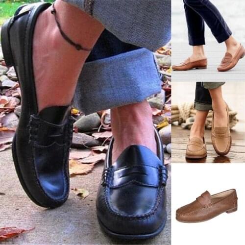 2021 PU Leather Women Shoes Women Loafers Moccasins Breathable Slip On Black Driving Shoes 35-43
