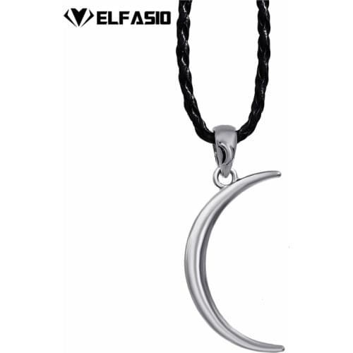 Mens Boys Silver Crescent Three-dimensional Moon Pewter Pendant Necklace witchcraft Jewelry LP302